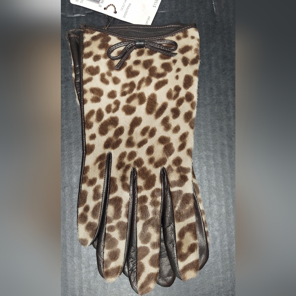 Coach OCELT Leather and Cow Hair Leopard Print Women's Gloves Size 7 - Picture 11 of 12